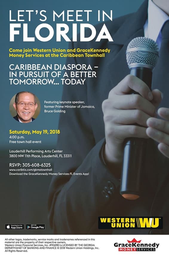 Bruce Golding to address GraceKennedy/Western Union 2018 Caribbean Town Hall Series in Lauderhill