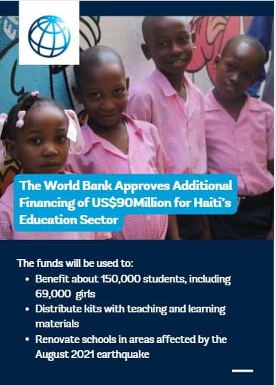 Haiti’s Education Sector to receive additional $90 million financing from World Bank