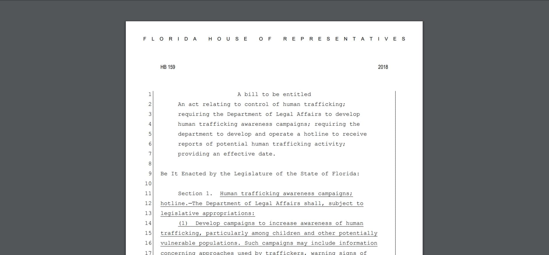 Local organizations support House bill 159 combating human trafficking