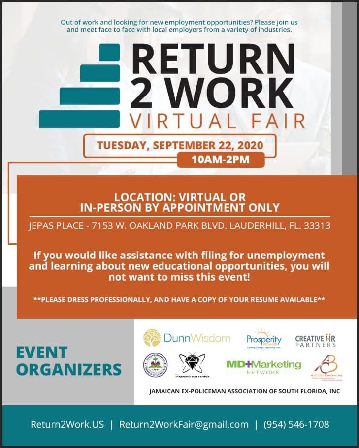 A Return 2 Work Virtual Job Fair Comes to Lauderhill Sept 22nd