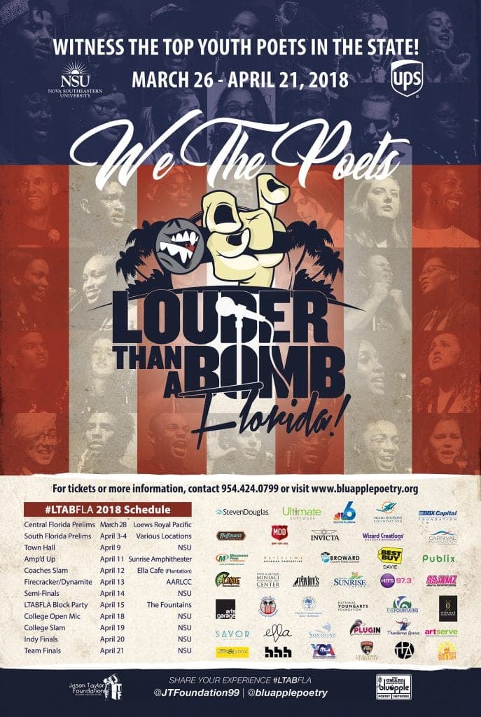 Jason Taylor Foundation to Host Fourth Annual Louder Than A Bomb Florida Poetry Festival from March 26 - April 21, 2018
