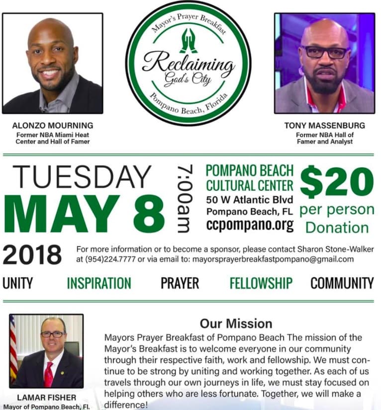 NBA Greats Alonzo Mourning and Tony Massenburg to speak at Mayor’s Prayer Breakfast
