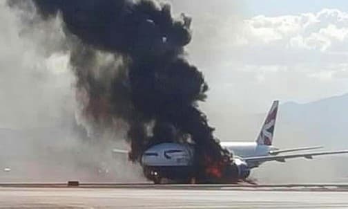 British Airways plane catches fire on Las Vegas runway