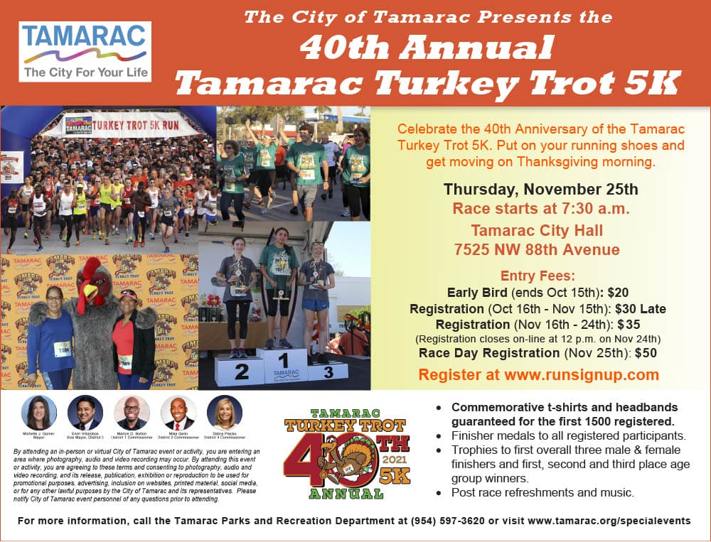 40th In-Person Running of Tamarac Turkey Trot 5K Kicks off Thanksgiving Day