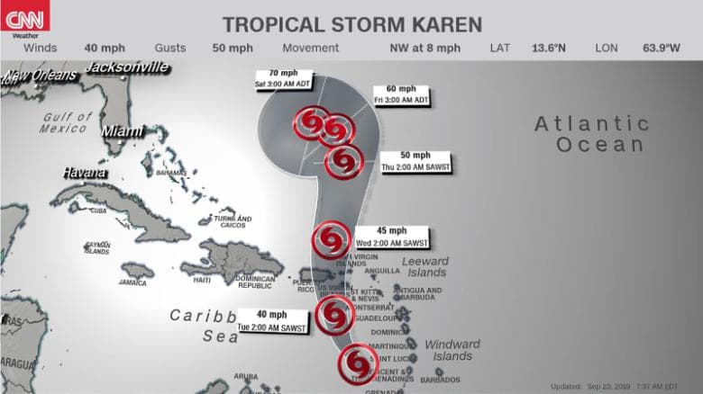 Tropical Storm Karen Moves Across Eastern Caribbean Islands; Heads for Puerto Rico
