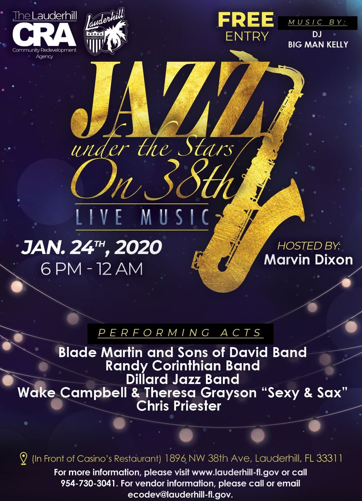 The City of Lauderhill CRA Presents Jazz Under the Stars On 38th