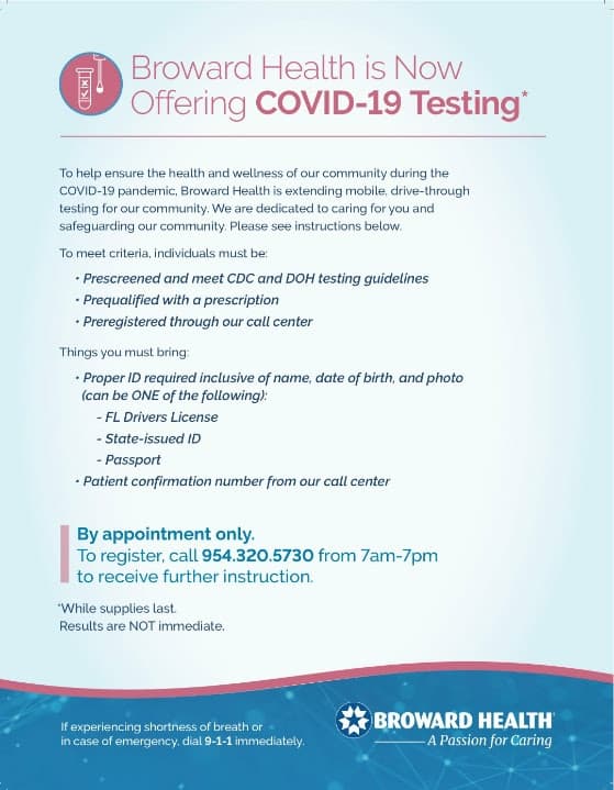Broward Health is Now Offering COVID-19 Testing