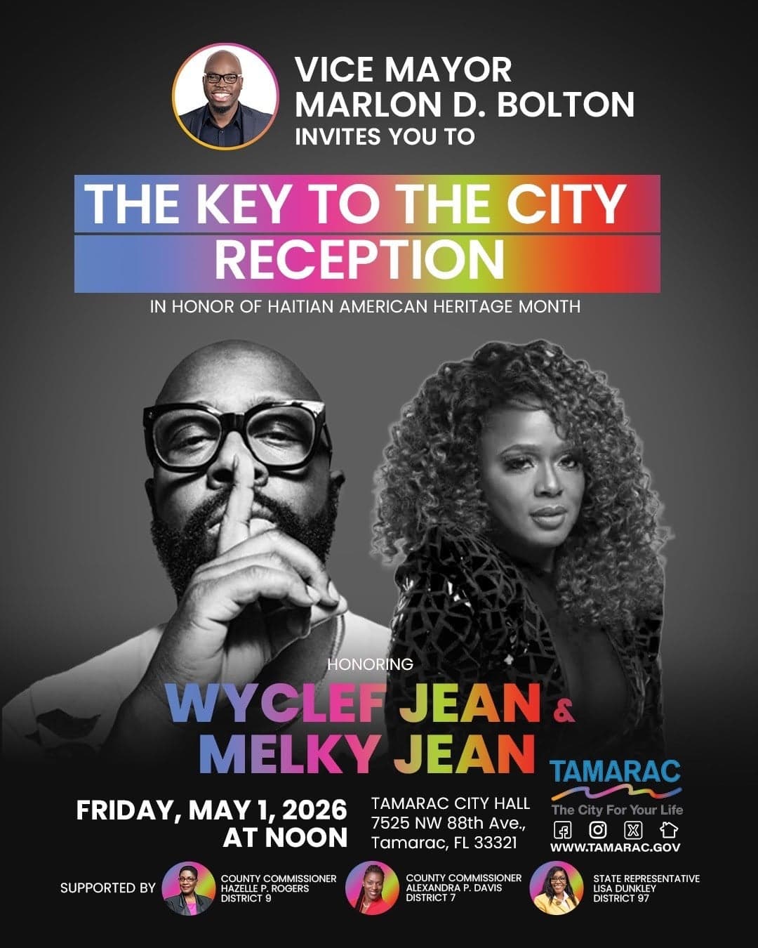 Tamarac to honor Wyclef and Melky Jean with Key to the City in Haitian Heritage Month tribute