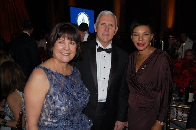 Jamaican Ambassador Audrey Marks greeted by U.S. Vice President-Elect Mike Pence