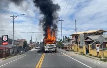 Guyana Residents set trucks on fire as protest intensifies