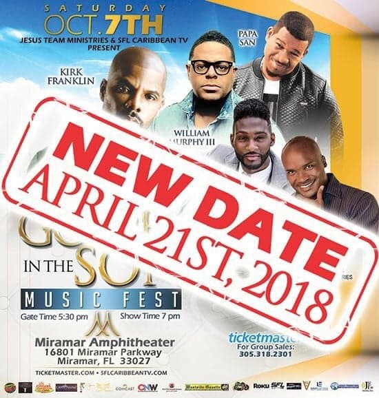 Gospel in the Son with Kirk Franklyn rescheduled