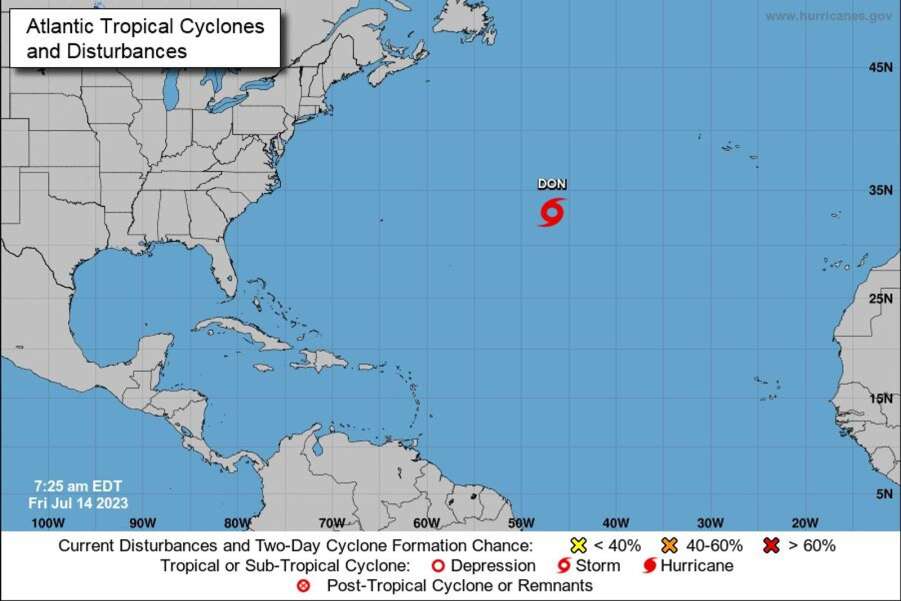 Subtropical Storm Don develops in open Atlantic waters, becomes fifth named storm of the Year