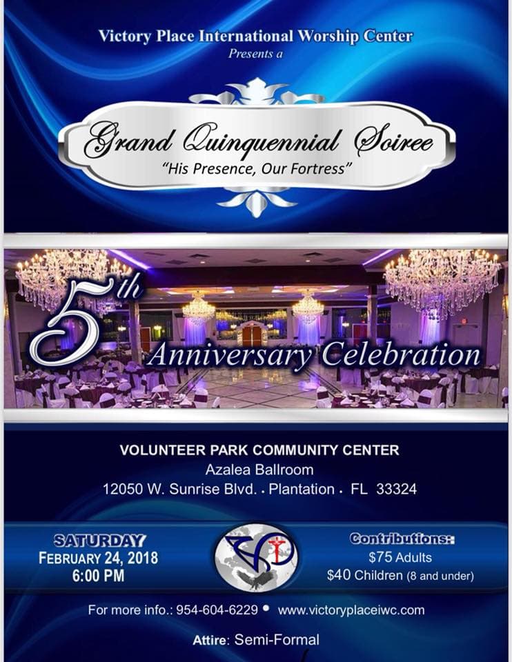 Victory Place Worship Center to host Grand Quinquennial Soiree
