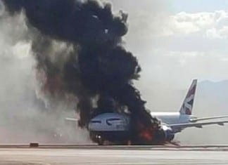 British Airways plane catches fire on Las Vegas runway