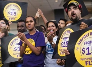 CNW90: Airport workers go on strike at Hollywood International Airport in Ft. Lauderdale