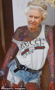 One of the photoshopped images of Queen Elizabeth posted by Rihanna