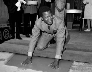 Sidney Poitier in wet cement