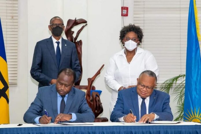 Rwanda President Paul Kagame visits Mia Mottley in Barbados