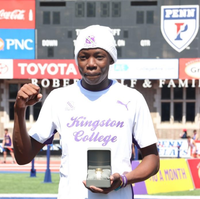 Jaydon Hibbert of Kingston College wins the boys Triple Jump CNW Network