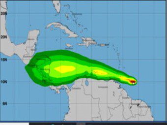 Heavy rains and gusty winds affecting southern Windward Islands