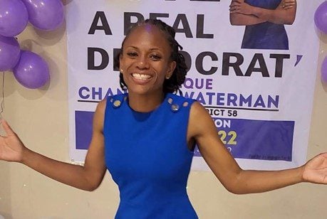 Caribbean-American legislator Monique Chandler-Waterman gives thanks for first full-term election