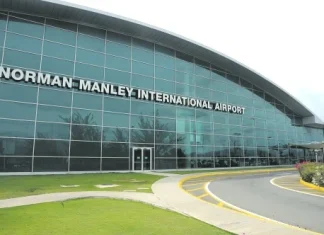 Iconic Air Jamaica tail removed from NMIA roundabout for museum exhibit NMIA Jamaica Norman Manley International Airport