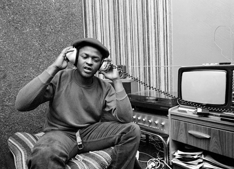 Sugar Minott in studio.