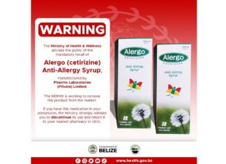 Belize Ministry of health issues mandatory recall of anti-allergy syrup over contamination concerns Alergo