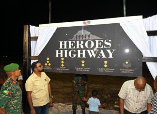 Heroes Highway unveiled: A tribute to fallen GDF servicemen The new Eccles to Great Diamond Heroes Highway was commissioned in Guyana on Sunday, paying tribute to the five servicemen who died in a helicopter crash last Wednesday. (Photo credit: DPI)