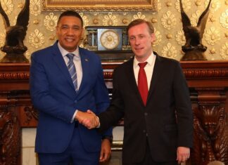 Prime Minister Holness holds high-level talks with US National Security Advisor in Washington DC Prime Minister Andrew Holness (left) with US National Security Advisor Jake Sullivan in Washington DC on Tuesday.