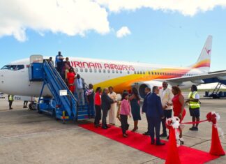 Surinam Airways inaugurates flights to Barbados Surinam Airways arrives in Barbados.