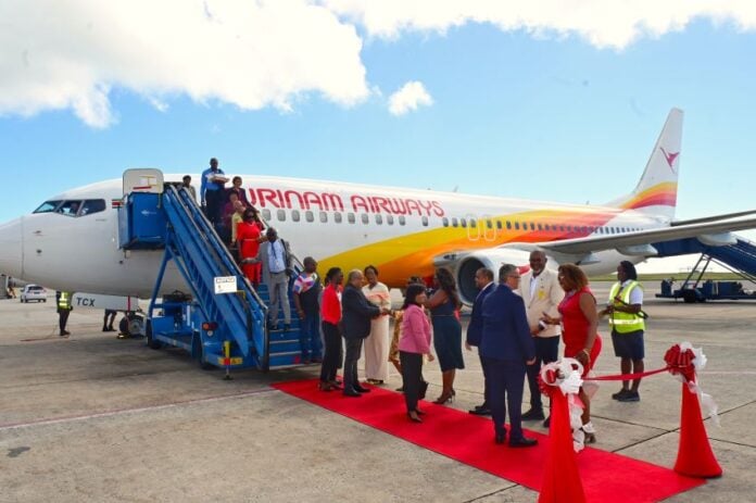Surinam Airways arrives in Barbados.