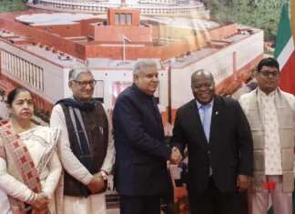 Suriname’s National Assembly Speaker Marinus Bee leads delegation to India Vice President Jagdeep Dhankhar with Speaker of the National Assembly of Suriname Marinus Bee during a meeting at Parliament House.