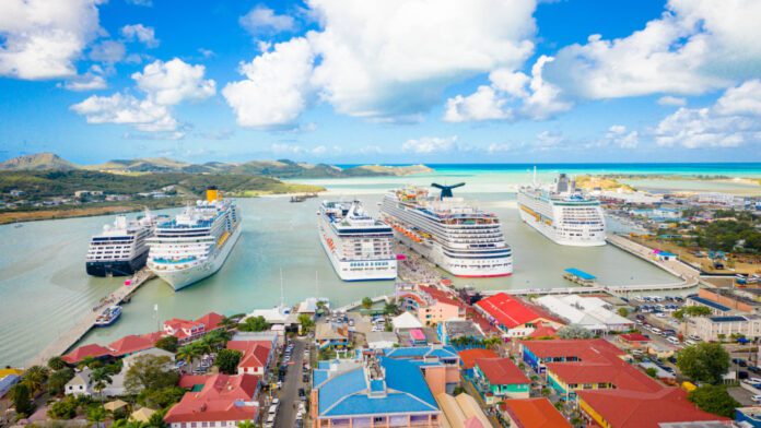 Five cruise ships docked in the St John's Antigua.