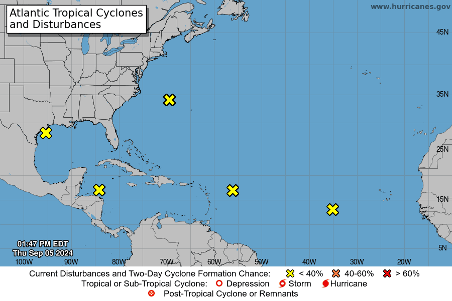National Hurricane Center monitoring five tropical disturbances in the Atlantic