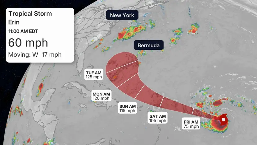 Tropical Storm Erin strengthening, could become major hurricane near Caribbean