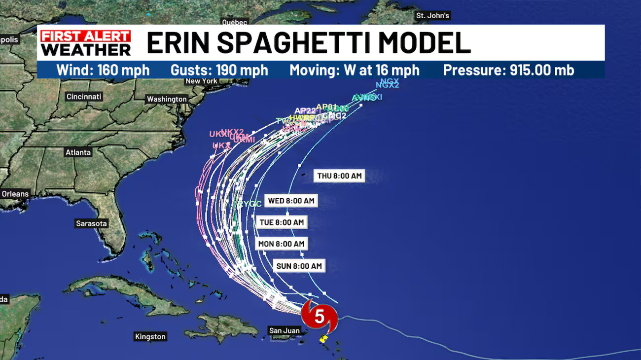 Hurricane Erin explodes into Cat. 5 in Caribbean, threatening islands with flooding