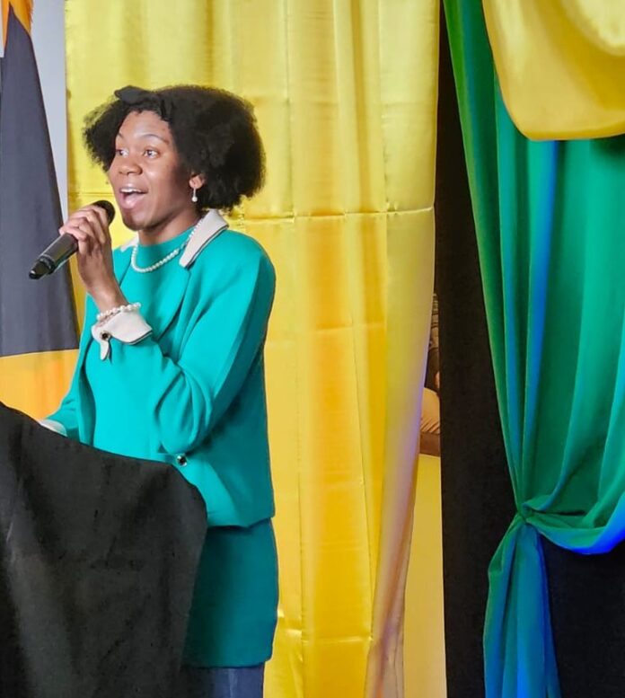 Shaneil Hamilton addressing citizenship ceremony