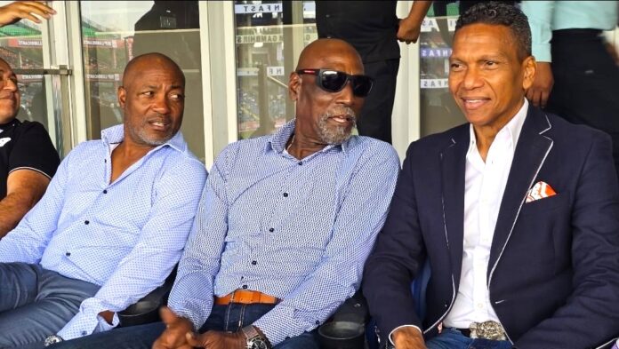 West Indies legends (from left) Brian Lara and Sir Vivian Richards with CWI CEO Chris Dehring