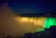 Niagara Falls lit in Jamaican colors to mark 60 years of farm work program