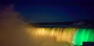 Niagara Falls lit in Jamaican colors to mark 60 years of farm work program